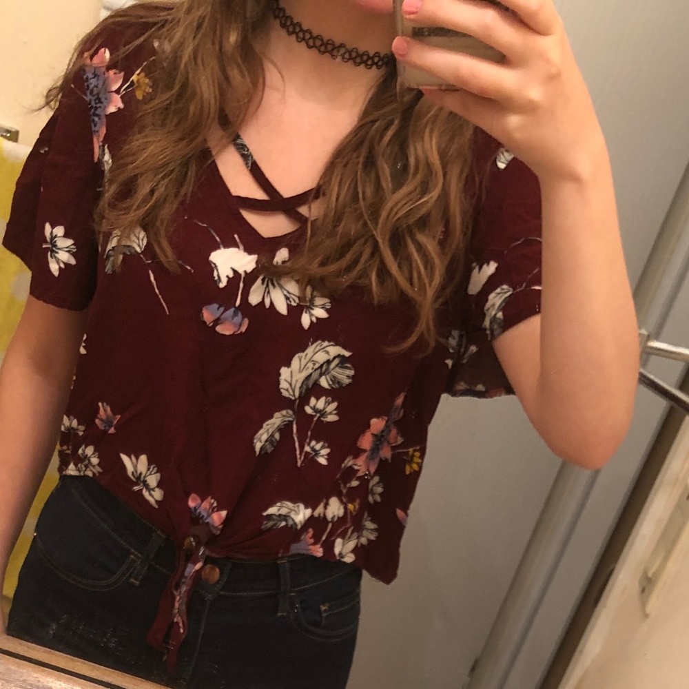 Red flower crop top